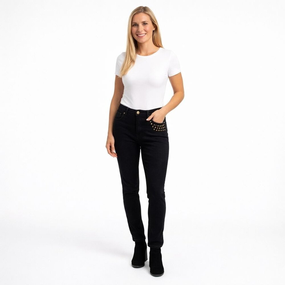 ZARA Trafaluc Size 6 Black Skinny Jeans Studded Pocket Detail Cotton Blend Premi